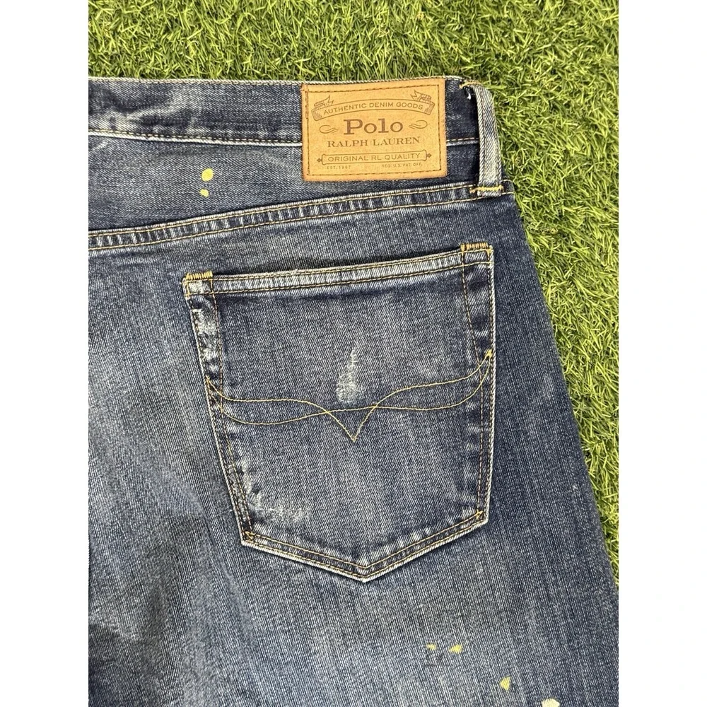 Polo Ralph Lauren Varick Slim Straight Jeans 35 x 32 Blue Jean‎ Denim Distressed
